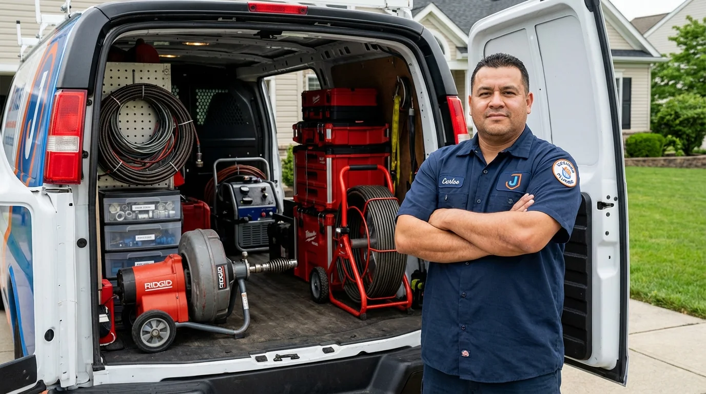 Professional drain cleaning equipment and Johns Plumbing LLC plumber in Edna