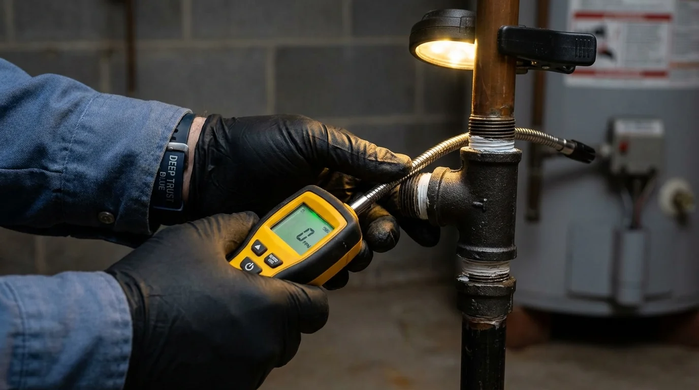 Gas leak detection with electronic sniffer by Johns Plumbing LLC in Edna